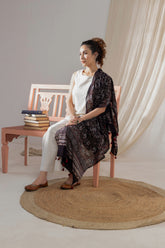 Black - Ajrakh Hand Block Printed - Handloom Cotton Stole
